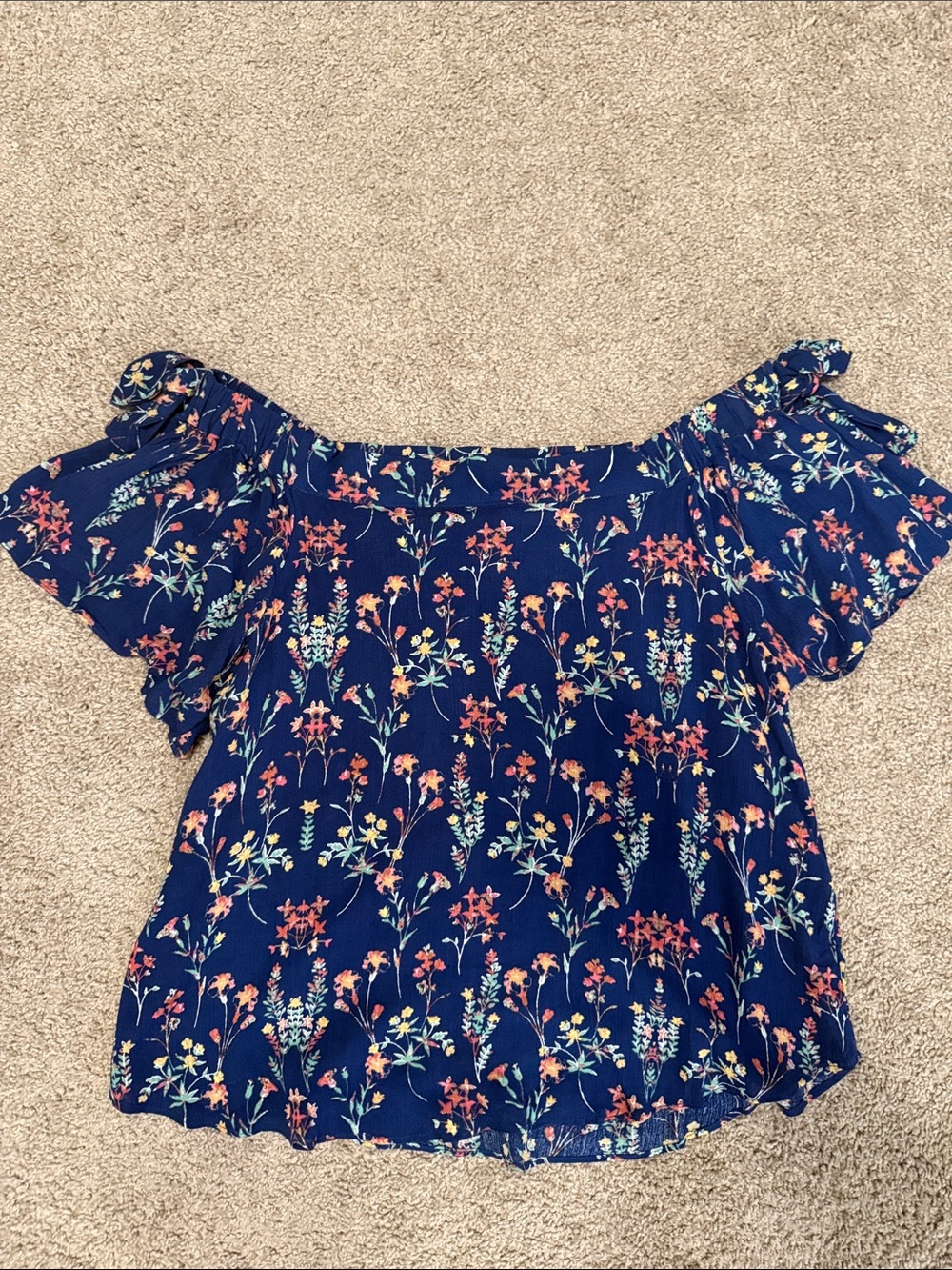 Navy Floral Off-Shoulder Women's Tunic Top